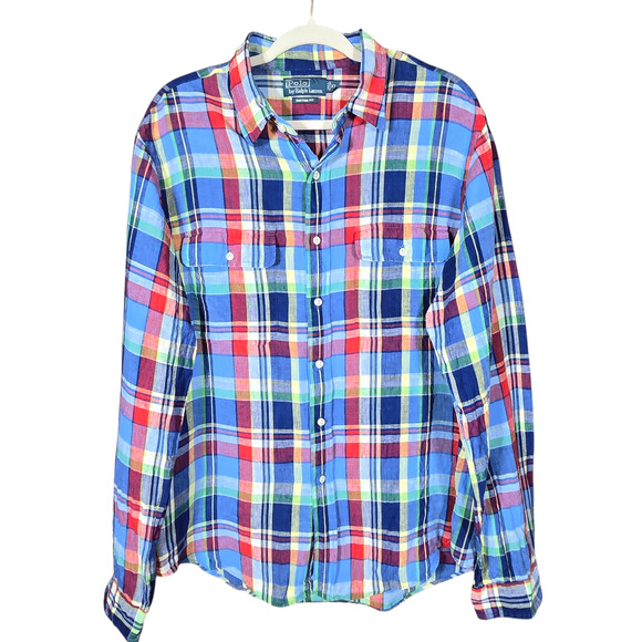 Polo Ralph Lauren Other - Ralph Lauren Polo Linen Shirt Mens Extra Large Custom Fit Button Up Multi Plaid
